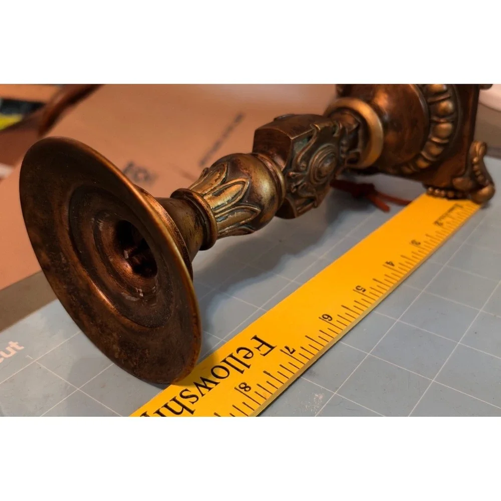 Vtg Bronze Gold Taper Candle Holders Set of 2 Mid Century Modern Boho Home Decor